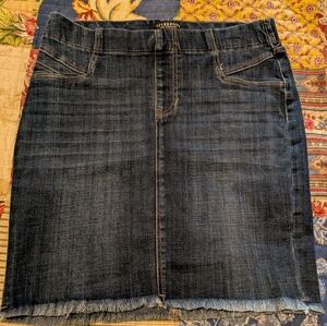 Denim Skirt with Frayed Hem, Length 19".